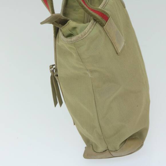 GUCCI Sherry Line Hand Bag Nylon Khaki Red 019 0402 019 0402 - Picture 4 of 12